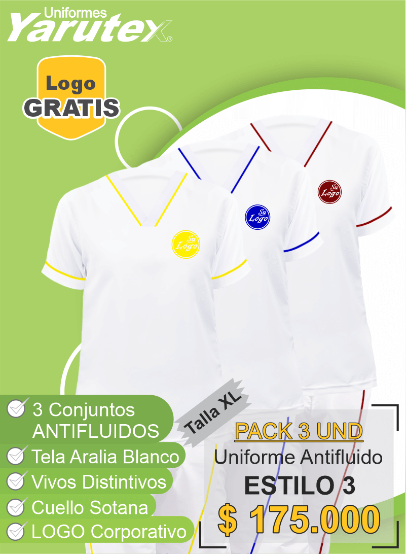 Pack 3 Unidades Conjunto Antifluido Económico Blanco Para Alimentos Manga Corta Talla Xl 